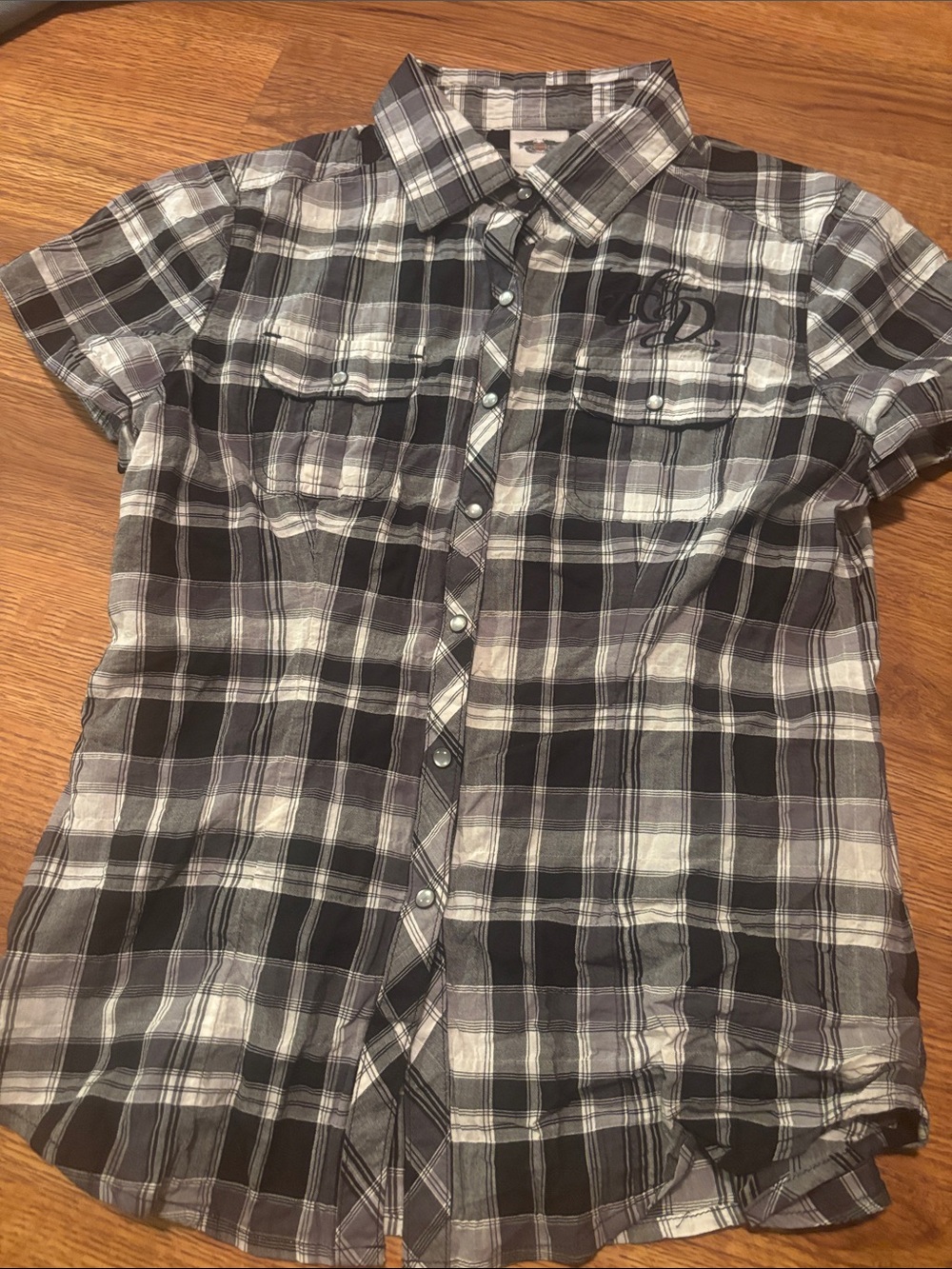 Harley-Davidson Black & Gray Plaid Short-Sleeve Button-Down Shirt